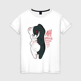 Женская футболка хлопок с принтом Monokuma в городе Новоалтайск, 100% хлопок | прямой крой, круглый вырез горловины, длина до линии бедер, слегка спущенное плечо | danganronpa | директор | пик надежды | ученик | школа
