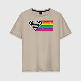 Женская футболка хлопок Oversize с принтом Superman Rainbow Logo в городе Новоалтайск, 100% хлопок | свободный крой, круглый ворот, спущенный рукав, длина до линии бедер
 | dc pride | justice league | pride | superman | vdosadir | лига справедливости | прайд | радуга | супермен