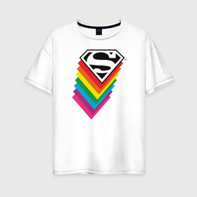 Женская футболка хлопок Oversize с принтом Superman Logo в городе Новоалтайск, 100% хлопок | свободный крой, круглый ворот, спущенный рукав, длина до линии бедер
 | dc pride | justice league | pride | superman | vdosadir | лига справедливости | прайд | радуга | супермен