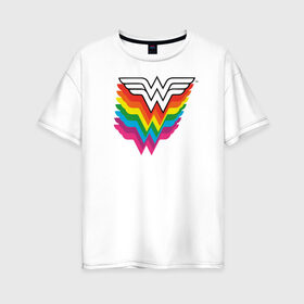 Женская футболка хлопок Oversize с принтом Wonder Woman Logo в городе Новоалтайск, 100% хлопок | свободный крой, круглый ворот, спущенный рукав, длина до линии бедер
 | dc pride | justice league | pride | vdosadir | wonder woman | лига справедливости | прайд | радуга | чудо женщина