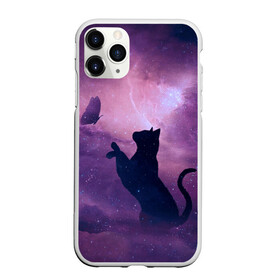 Чехол для iPhone 11 Pro Max матовый с принтом Кошка играет с бабочкой в городе Новоалтайск, Силикон |  | cosmic stars | атмосфера | звезды | катята .cats | кошка играет с бабочкой | кошки | небо | скафандр