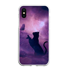 Чехол для iPhone XS Max матовый с принтом Кошка играет с бабочкой в городе Новоалтайск, Силикон | Область печати: задняя сторона чехла, без боковых панелей | cosmic stars | атмосфера | звезды | катята .cats | кошка играет с бабочкой | кошки | небо | скафандр