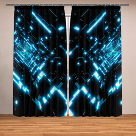 Фотошторы с принтом Neon Lights в городе Новоалтайск, Блэкаут (светозащита 90%) / Габардин (светозащита 40% | 2 полотна шириной по 145 см; Высота 200-300 см; Крепление: шторная лента (на крючки); | blue | cyberpunk2077 | girl | neon | неон | неоновая