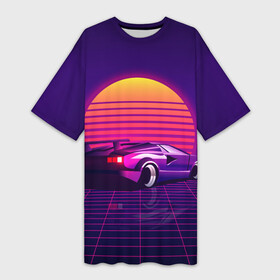 Платье-футболка 3D с принтом Ретро Футуризм в городе Новоалтайск,  |  | cyberpunk | lamborgini | retrowave | vaporwave | закат | киберпанк | лмборгини | машина | машина в закате | машина на фоне заката | ночь | ретро | ретро футуризм