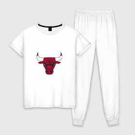 Женская пижама хлопок с принтом Chicago Bulls в городе Новоалтайск, 100% хлопок | брюки и футболка прямого кроя, без карманов, на брюках мягкая резинка на поясе и по низу штанин | jordan | michael | michael jordan | баскетбол | джордан | майкл | стиль