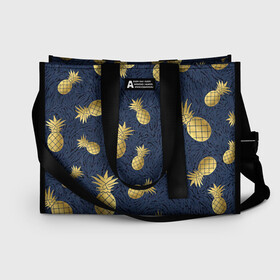 Сумка-шоппер 3D с принтом ананас золотой ananas в городе Новоалтайск, 100% полиэстер | застегивается на металлическую кнопку; внутренний карман застегивается на молнию. Стенки укреплены специальным мягким материалом, чтобы защитить содержимое от несильных ударов
 | ananas.ананасовый сироп | ананас | золотой