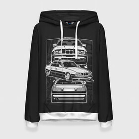 Женская толстовка 3D с принтом BMW в городе Новоалтайск, 100% полиэстер  | двухслойный капюшон со шнурком для регулировки, мягкие манжеты на рукавах и по низу толстовки, спереди карман-кенгуру с мягким внутренним слоем. | auto | bmw | car | e | e34 | germany | m | m5 | series | x | авто | автомобиль | бмв | бнв | германия | машина