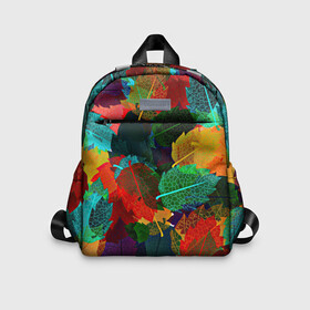 Детский рюкзак 3D с принтом Abstract Autumn Leaves в городе Новоалтайск, 100% полиэстер | лямки с регулируемой длиной, сверху петелька, чтобы рюкзак можно было повесить на вешалку. Основное отделение закрывается на молнию, как и внешний карман. Внутри дополнительный карман. По бокам два дополнительных кармашка | Тематика изображения на принте: абстракция | дерево | деревья | дождь | клен | лес | листики | листочки | листья | листья дуба | листья клен | листья неон | листья тропические | оранжевая | оранжевый | осень | текстура | узор | уют
