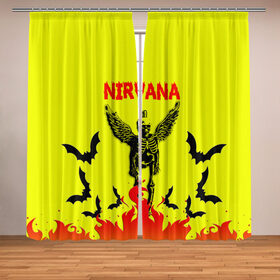 Фотошторы с принтом NIRVANA в городе Новоалтайск, Блэкаут (светозащита 90%) / Габардин (светозащита 40% | 2 полотна шириной по 145 см; Высота 200-300 см; Крепление: шторная лента (на крючки); | nirvana | smile | ангел | курт кобейн | нирвана | скелет | смайл | телечия мышы