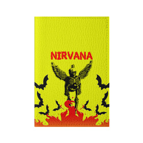 Обложка для паспорта матовая кожа с принтом NIRVANA в городе Новоалтайск, натуральная матовая кожа | размер 19,3 х 13,7 см; прозрачные пластиковые крепления | nirvana | smile | ангел | курт кобейн | нирвана | скелет | смайл | телечия мышы