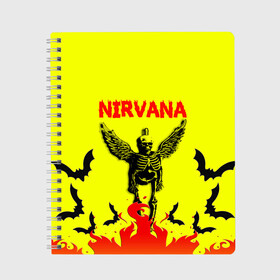 Тетрадь с принтом NIRVANA в городе Новоалтайск, 100% бумага | 48 листов, плотность листов — 60 г/м2, плотность картонной обложки — 250 г/м2. Листы скреплены сбоку удобной пружинной спиралью. Уголки страниц и обложки скругленные. Цвет линий — светло-серый
 | nirvana | smile | ангел | курт кобейн | нирвана | скелет | смайл | телечия мышы