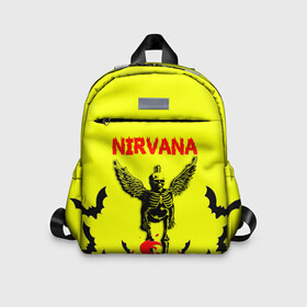 Детский рюкзак 3D с принтом NIRVANA в городе Новоалтайск, 100% полиэстер | лямки с регулируемой длиной, сверху петелька, чтобы рюкзак можно было повесить на вешалку. Основное отделение закрывается на молнию, как и внешний карман. Внутри дополнительный карман. По бокам два дополнительных кармашка | Тематика изображения на принте: nirvana | smile | ангел | курт кобейн | нирвана | скелет | смайл | телечия мышы