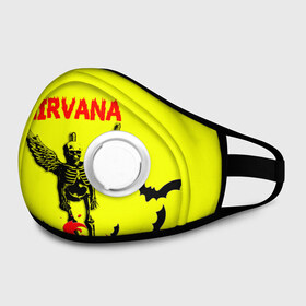 Маска из неопрена с принтом NIRVANA в городе Новоалтайск, неопрен 100% | Форма огибающая нос. Резинки для ушей с дополнительной резинкой на затылке. Клапан для выдоха для активного дыхания при занятиях спортом. Эластичный материал маски и окантовки для лучшего растяжения и прилегания маски.  | nirvana | smile | ангел | курт кобейн | нирвана | скелет | смайл | телечия мышы