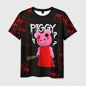 Мужская футболка 3D с принтом ROBLOX PIGGY - СВИНКА ПИГГИ в городе Новоалтайск, 100% полиэфир | прямой крой, круглый вырез горловины, длина до линии бедер | Тематика изображения на принте: pig | piggy | roblox | игра | компьютерная игра | логотип | онлайн | онлайн игра | пигги | поросенок | роблакс | роблокс | свинка | свинья