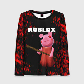 Женский лонгслив 3D с принтом ROBLOX PIGGY - СВИНКА ПИГГИ в городе Новоалтайск, 100% полиэстер | длинные рукава, круглый вырез горловины, полуприлегающий силуэт | pig | piggy | roblox | игра | компьютерная игра | логотип | онлайн | онлайн игра | пигги | поросенок | роблакс | роблокс | свинка | свинья