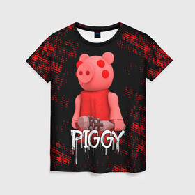Женская футболка 3D с принтом ROBLOX PIGGY - СВИНКА ПИГГИ в городе Новоалтайск, 100% полиэфир ( синтетическое хлопкоподобное полотно) | прямой крой, круглый вырез горловины, длина до линии бедер | pig | piggy | roblox | игра | компьютерная игра | логотип | онлайн | онлайн игра | пигги | поросенок | роблакс | роблокс | свинка | свинья