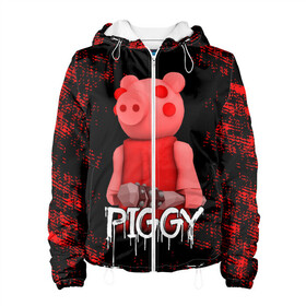 Женская куртка 3D с принтом ROBLOX PIGGY - СВИНКА ПИГГИ в городе Новоалтайск, ткань верха — 100% полиэстер, подклад — флис | прямой крой, подол и капюшон оформлены резинкой с фиксаторами, два кармана без застежек по бокам, один большой потайной карман на груди. Карман на груди застегивается на липучку | pig | piggy | roblox | игра | компьютерная игра | логотип | онлайн | онлайн игра | пигги | поросенок | роблакс | роблокс | свинка | свинья
