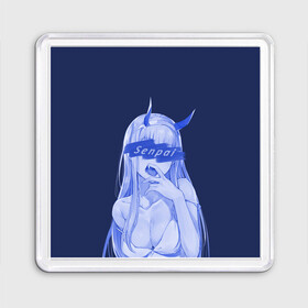 Магнит 55*55 с принтом Zero Two Senpai в городе Новоалтайск, Пластик | Размер: 65*65 мм; Размер печати: 55*55 мм | Тематика изображения на принте: 02 | senpai. аниме | zero two | зеро ту | любимый во франксе | франкс