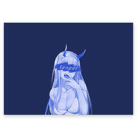 Поздравительная открытка с принтом Zero Two Senpai в городе Новоалтайск, 100% бумага | плотность бумаги 280 г/м2, матовая, на обратной стороне линовка и место для марки
 | 02 | senpai. аниме | zero two | зеро ту | любимый во франксе | франкс