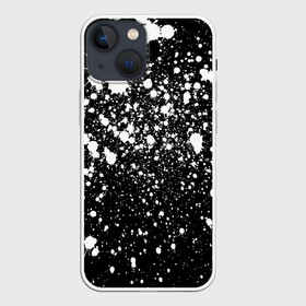 Чехол для iPhone 13 mini с принтом Белая краска в городе Новоалтайск,  |  | Тематика изображения на принте: casual | pattern | snow | winter | акварельные | брызги | зима | краски | круги | крутые | мазки | маляр | модные | мужские | ночь | паттерн | популярные | пятна | пятнистый | снег | снегопад | снежинки | текстура