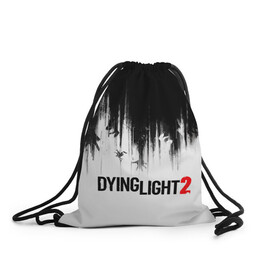 Рюкзак-мешок 3D с принтом Dying Light 2 в городе Новоалтайск, 100% полиэстер | плотность ткани — 200 г/м2, размер — 35 х 45 см; лямки — толстые шнурки, застежка на шнуровке, без карманов и подкладки | Тематика изображения на принте: 2 | 2021 | dying light | light | logo | techland | игра | красный | кровь | лого | логотип