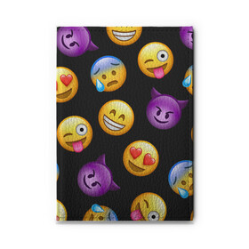 Обложка для автодокументов с принтом Emoji в городе Новоалтайск, натуральная кожа |  размер 19,9*13 см; внутри 4 больших “конверта” для документов и один маленький отдел — туда идеально встанут права | school | пенал | прикольный пенал | смайлы | школа | школьный пенал | эмодзи