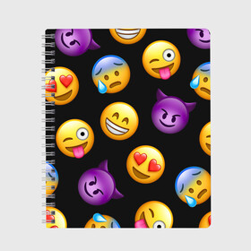 Тетрадь с принтом Emoji в городе Новоалтайск, 100% бумага | 48 листов, плотность листов — 60 г/м2, плотность картонной обложки — 250 г/м2. Листы скреплены сбоку удобной пружинной спиралью. Уголки страниц и обложки скругленные. Цвет линий — светло-серый
 | school | пенал | прикольный пенал | смайлы | школа | школьный пенал | эмодзи