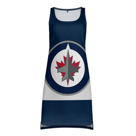 Платье-майка 3D с принтом ВИННИПЕГ ДЖЕТС НХЛ в городе Новоалтайск, 100% полиэстер | полуприлегающий силуэт, широкие бретели, круглый вырез горловины, удлиненный подол сзади. | Тематика изображения на принте: jets | logo | nhl | sport | usa | winnipeg | виннипег | джетс | логотип | нхл | спорт | сша | хоккей | шайбу