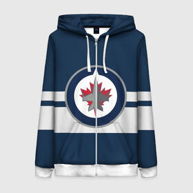 Женская толстовка 3D на молнии с принтом ВИННИПЕГ ДЖЕТС НХЛ в городе Новоалтайск, 100% полиэстер | длина до линии бедра, манжеты и пояс оформлены мягкой тканевой резинкой, двухслойный капюшон со шнурком для регулировки, спереди молния, по бокам два кармана | Тематика изображения на принте: jets | logo | nhl | sport | usa | winnipeg | виннипег | джетс | логотип | нхл | спорт | сша | хоккей | шайбу