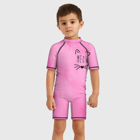 Детский купальный костюм 3D с принтом MEOW в городе Новоалтайск, Полиэстер 85%, Спандекс 15% | застежка на молнии на спине | animal | cat | cute | pet | животное | кавай | киса | кот | котэ | милое