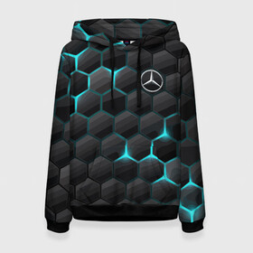 Женская толстовка 3D с принтом Mercedes-Benz в городе Новоалтайск, 100% полиэстер  | двухслойный капюшон со шнурком для регулировки, мягкие манжеты на рукавах и по низу толстовки, спереди карман-кенгуру с мягким внутренним слоем. | cell | germany | mercedes benz | pattern | prestige | германия | мерседес | престиж | соты | узор