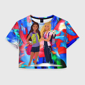 Женская футболка Crop-top 3D с принтом Две подружки в городе Новоалтайск, 100% полиэстер | круглая горловина, длина футболки до линии талии, рукава с отворотами | девочкам | девушкам | друзья | лучшей подруге | подруги