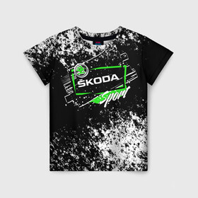 Детская футболка 3D с принтом SKODA SPORT в городе Новоалтайск, 100% гипоаллергенный полиэфир | прямой крой, круглый вырез горловины, длина до линии бедер, чуть спущенное плечо, ткань немного тянется | auto | autosport | avto | car | race | road | skoda | sport | street racing | авто | автоспорт | гонки | дорога | марка | машина | спорт | тачка | трасса | шкода
