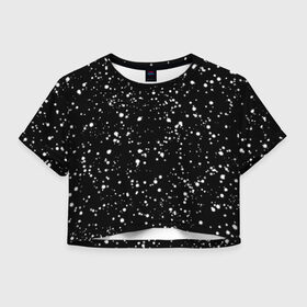 Женская футболка Crop-top 3D с принтом Snow в городе Новоалтайск, 100% полиэстер | круглая горловина, длина футболки до линии талии, рукава с отворотами | snow | stars. звезды на футболке | в белую точку | звезды | кофта в белую точку | свитер в белую точку | снег | снег на черном фоне | футболка в белую точку | футболка в точку