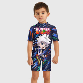 Детский купальный костюм 3D с принтом Киллуа Hunter x Hunter в городе Новоалтайск, Полиэстер 85%, Спандекс 15% | застежка на молнии на спине | anime | hunter | hunter x hunter | killua | zoldyck | аниме | зодиак | охотник | охотники