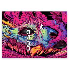 Поздравительная открытка с принтом CS / HYPER BEAST в городе Новоалтайск, 100% бумага | плотность бумаги 280 г/м2, матовая, на обратной стороне линовка и место для марки
 | Тематика изображения на принте: awp | counter strike | cs go | cs go global offensive | hyper beast | skin cs | team cs | команды cs | скины оружия | скоростной зверь | хайпер бист