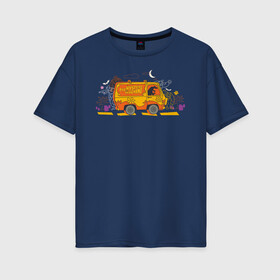 Женская футболка хлопок Oversize с принтом The Mystery Machine в городе Новоалтайск, 100% хлопок | свободный крой, круглый ворот, спущенный рукав, длина до линии бедер
 | scooby doo | the mystery machine | vdzabma | скуби ду