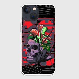 Чехол для iPhone 13 mini с принтом Венерина мухоловка в черепе в городе Новоалтайск,  |  | afterlife | cracked skull | dead | death | gore | grave | nature | plants | skull art | streetart | tattoo | venus flytrap | жесть | мухоловка | растения | скелет | скилет | судьба | фатализм | фаталист | хищные цветы | цве