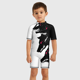 Детский купальный костюм 3D с принтом Волки в городе Новоалтайск, Полиэстер 85%, Спандекс 15% | застежка на молнии на спине | animals | art | beast | fangs | predator | wolves | арт | волки | животные | зверь | клыки | хищник