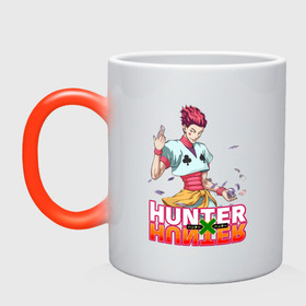 Кружка хамелеон с принтом Хисока Hunter x Hunter в городе Новоалтайск, керамика | меняет цвет при нагревании, емкость 330 мл | anime | hunter | hunter x hunter | zoldyck | аниме | зодиак | охотник | охотники | хисока