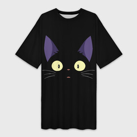 Платье-футболка 3D с принтом Дзи Дзи в городе Новоалтайск,  |  | cat | delivery | ji | jiji | kikis | service | totoro | ведьмина | дзи | дзидзи | доставки | кики | кот | котенок | котик | кэт | миядзаки | служба | тоторо | хаяо | черный