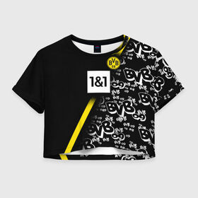 Женская футболка Crop-top 3D с принтом Dortmund 2020/2021 ФОРМА в городе Новоалтайск, 100% полиэстер | круглая горловина, длина футболки до линии талии, рукава с отворотами | 09 | borussia | borussia dortmund | bvb | bvb 09 | dortmund | fc | football club | sport | боруссия | дортмунд | спортивные | униформа | фирменые цвета | фк | футбольный клуб