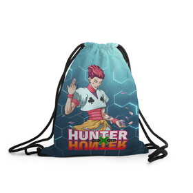 Рюкзак-мешок 3D с принтом Хисока Hunter x Hunter в городе Новоалтайск, 100% полиэстер | плотность ткани — 200 г/м2, размер — 35 х 45 см; лямки — толстые шнурки, застежка на шнуровке, без карманов и подкладки | Тематика изображения на принте: anime | hunter | hunter x hunter | zoldyck | аниме | зодиак | охотник | охотники | хисока