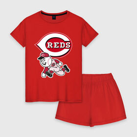 Женская пижама с шортиками хлопок с принтом Cincinnati reds в городе Новоалтайск, 100% хлопок | футболка прямого кроя, шорты свободные с широкой мягкой резинкой | baseball | cincinnati | gamer | reds | sport | team | usa | бейсбол | игрок | спорт | сша | цинциннати
