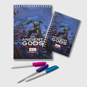 Блокнот с принтом Doom Eternal The Ancient Gods в городе Новоалтайск, 100% бумага | 48 листов, плотность листов — 60 г/м2, плотность картонной обложки — 250 г/м2. Листы скреплены удобной пружинной спиралью. Цвет линий — светло-серый
 | demon | dlc | doom | doom slayer | doomguy | eternal | games | the ancient gods | демон | древние боги | дум | игры | палач рока