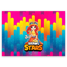 Поздравительная открытка с принтом Jessie Brawl Stars anime style в городе Новоалтайск, 100% бумага | плотность бумаги 280 г/м2, матовая, на обратной стороне линовка и место для марки
 | brawl | brawl stars | brawlstars | brawl_stars | jessie | аниме | бравл | бравлстарс | джеси | джесси | джэси | джэсси