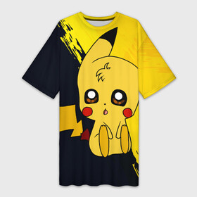 Платье-футболка 3D с принтом Пикачу Pikachu в городе Новоалтайск,  |  | anime | baby | cartoon | cute | kawaii | pika pika | pokemon | аниме | анимешникам | глаза | детям | зайчик | зверек | кавайный | кот | котенок | кролик | малыш | милый | мордочка | мультфильмы | няшный | пика пика | пикачу