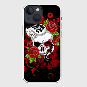Чехол для iPhone 13 mini с принтом Череп и змея в городе Новоалтайск,  |  | Тематика изображения на принте: rose | skull | snake | змей | змея | розочки | розы | цветы | череп | черепок | черепушка