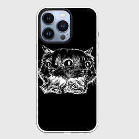 Чехол для iPhone 13 Pro с принтом Чокнутый кот в городе Новоалтайск,  |  | Тематика изображения на принте: cat | белый | звери | кот | кошка | черный
