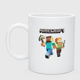 Кружка керамическая с принтом Персонажи игры Minecraft в городе Новоалтайск, керамика | объем — 330 мл, диаметр — 80 мм. Принт наносится на бока кружки, можно сделать два разных изображения | Тематика изображения на принте: aleks | mine | mine craft | mine of craft | minecraft | stiv | алекс | игры | майн | майнкрафт | стив